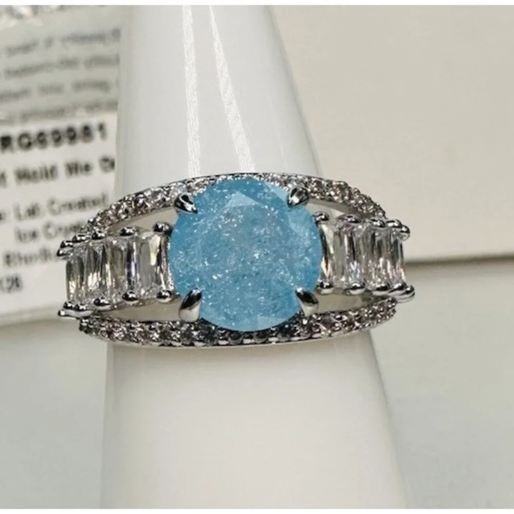 NIB Bomb Party RG69981 Can’t Hold Me Down Aquamarine Ice Crystal Ring Size 7